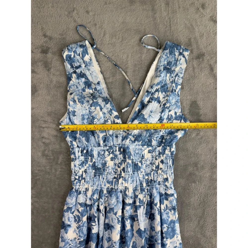 Abercrombie & Fitch Blue White Floral V-Neck Maxi Dress Flowy Skirt S Tall